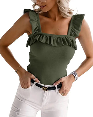 Ruffle Trim Ribbed Cami Top