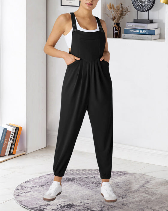 Solid Color Pleated Jumpsuit