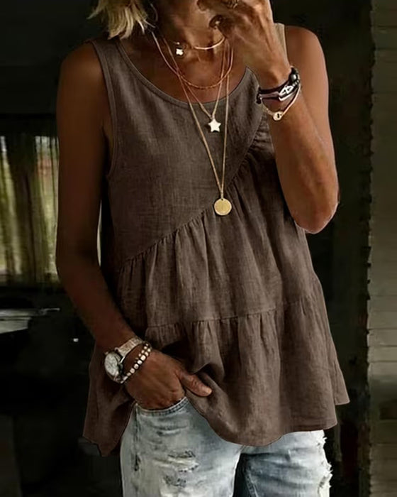 Round-Neck Sleeveless Solid Color Tank Top