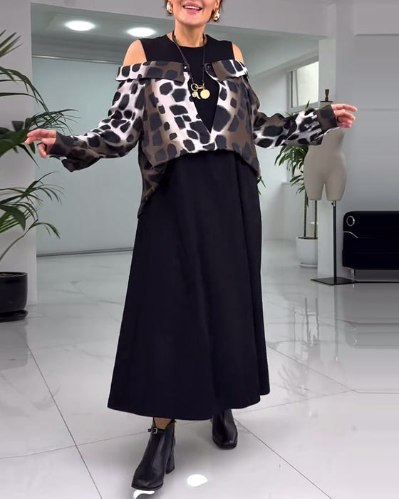 Off-the-shoulder leopard print casual dress