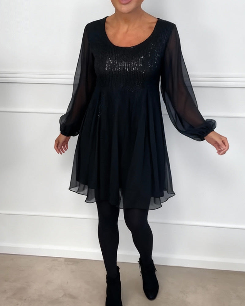 Round Neck Fashionable Solid Color Loose Dress