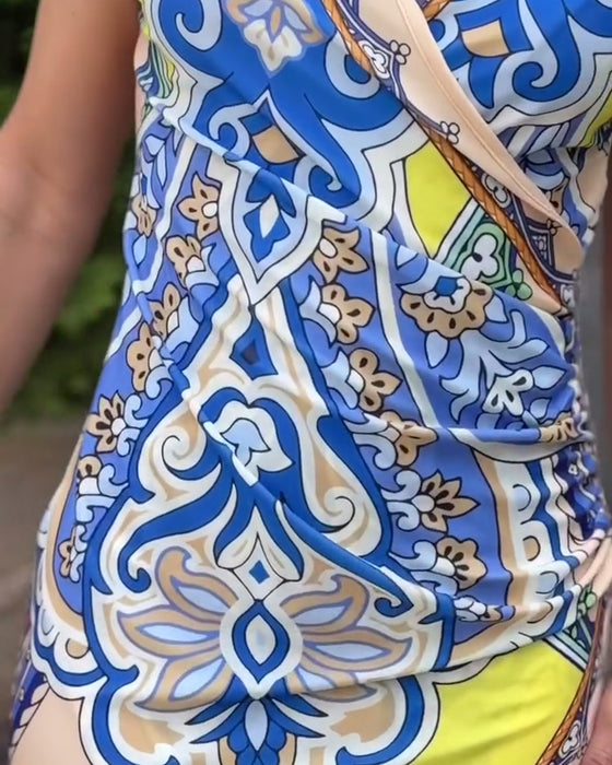 Vintage print v-neck elegant dress