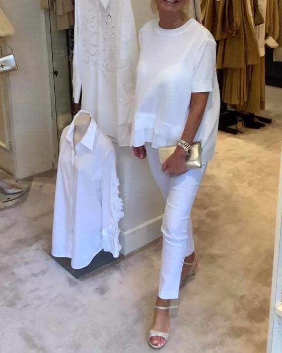 Pleated Solid Color Loose Shirt