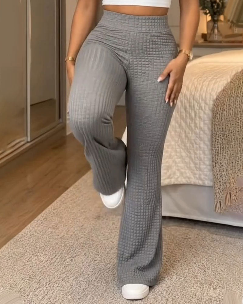 High-Waisted Solid Color Flared Pants