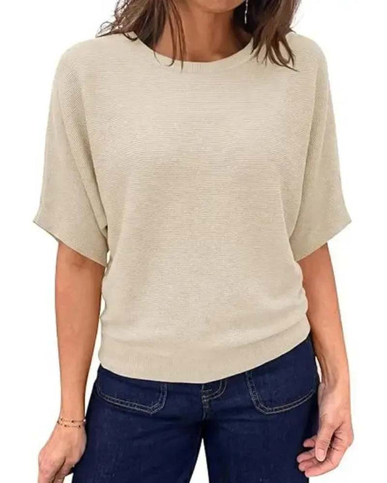Crew Neck Short Sleeve Solid Pullover