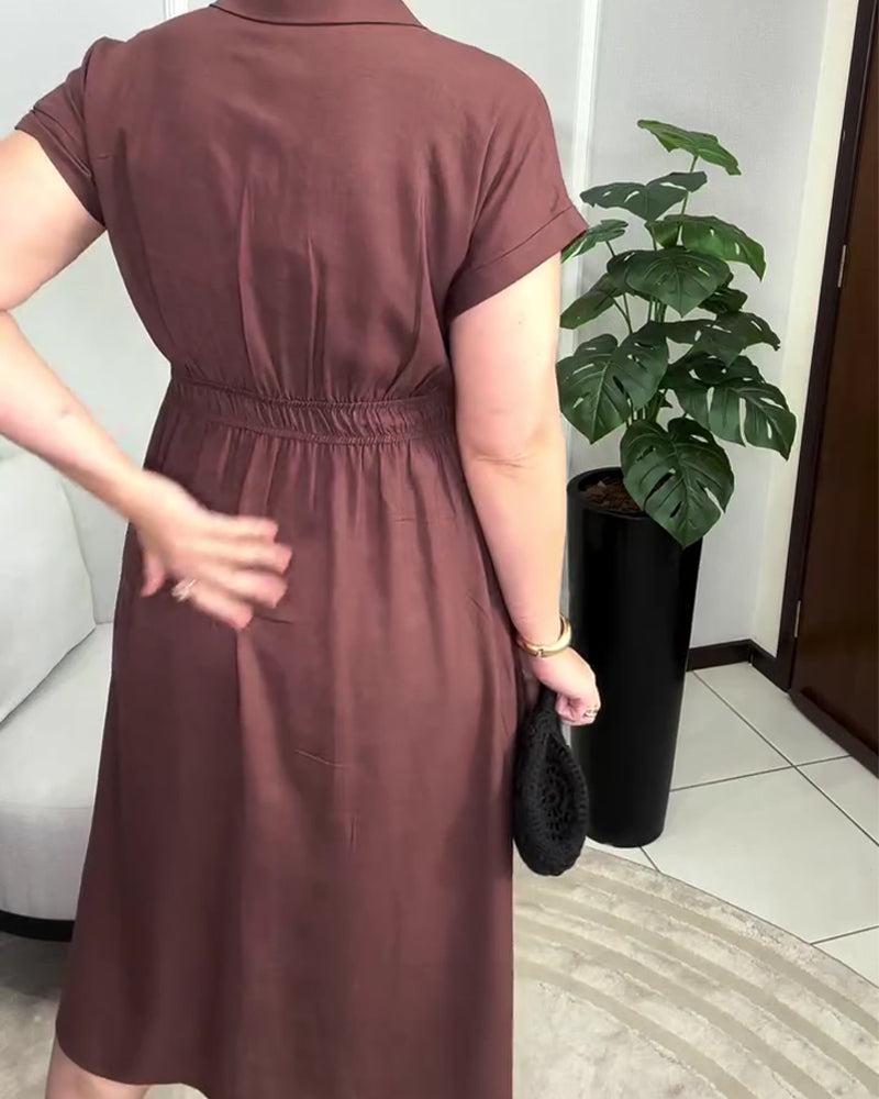 Solid Color Button-Down Waist Dress