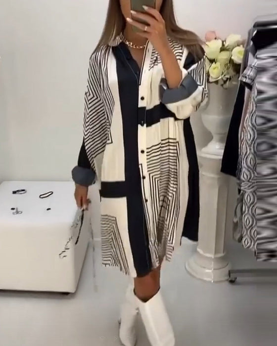 Button printed loose dress