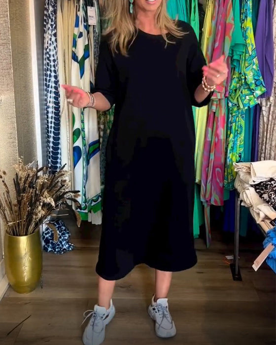 Solid Color Round Neck Dress