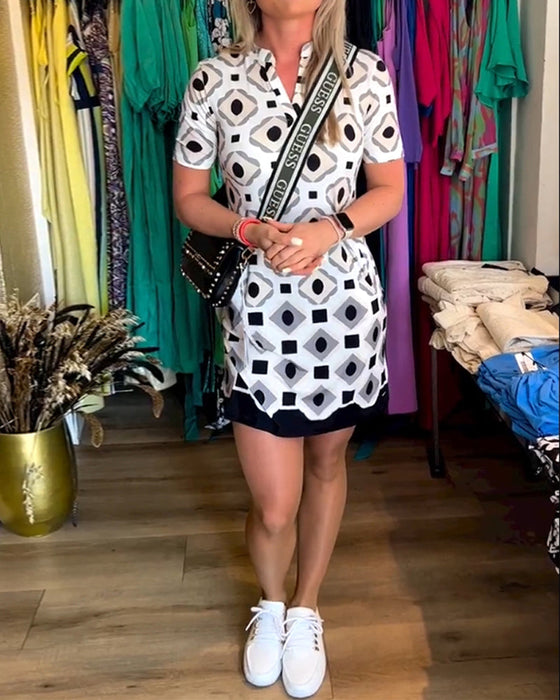 V-Neck Short Sleeve Printed Dress