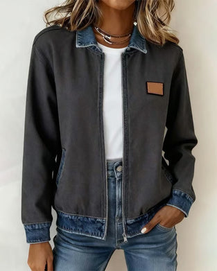 Contrast Lapel Zip-Up Coat