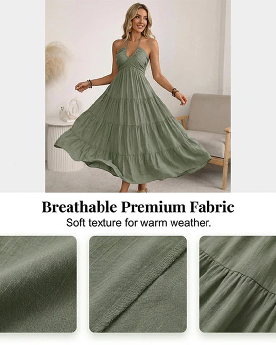 Halter Bandeau Multi-Layer Ruffle Dress