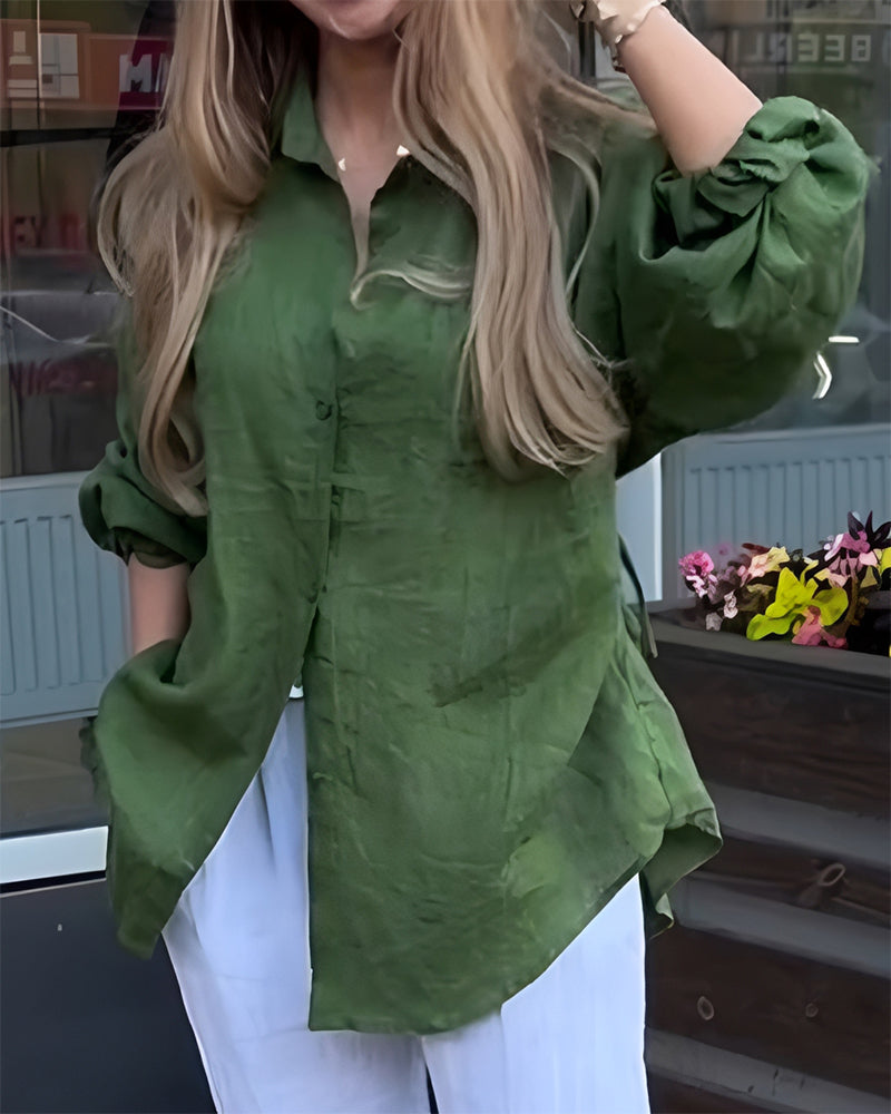 Elastic Waist Lantern Sleeve Blouse