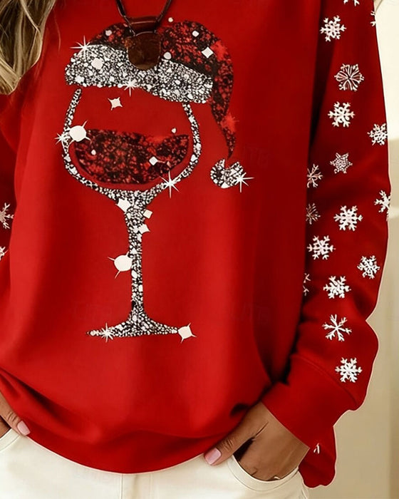 Crew Neck Christmas Style Long Sleeve Top