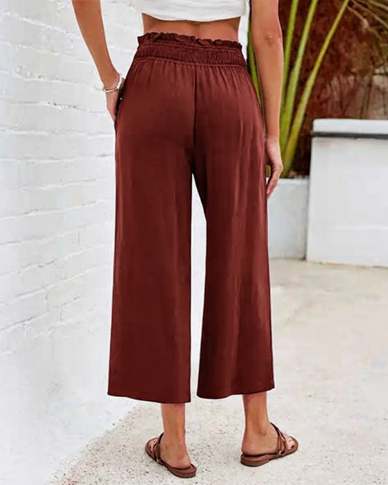 Ruffle High Waist Wide Leg Cropped Pants