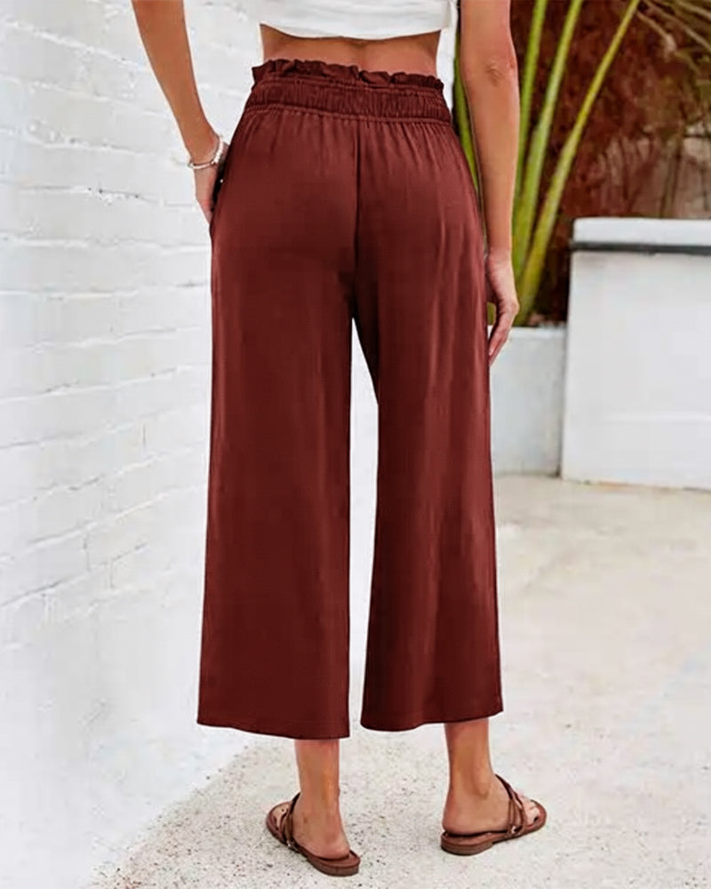 Ruffle High Waist Wide Leg Cropped Pants