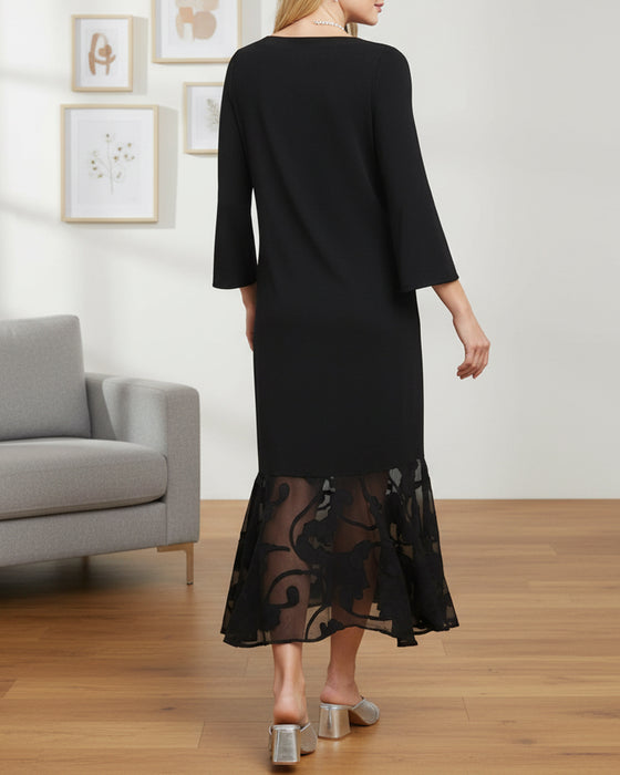 Mesh Splicing Round Neck Fashion Dress