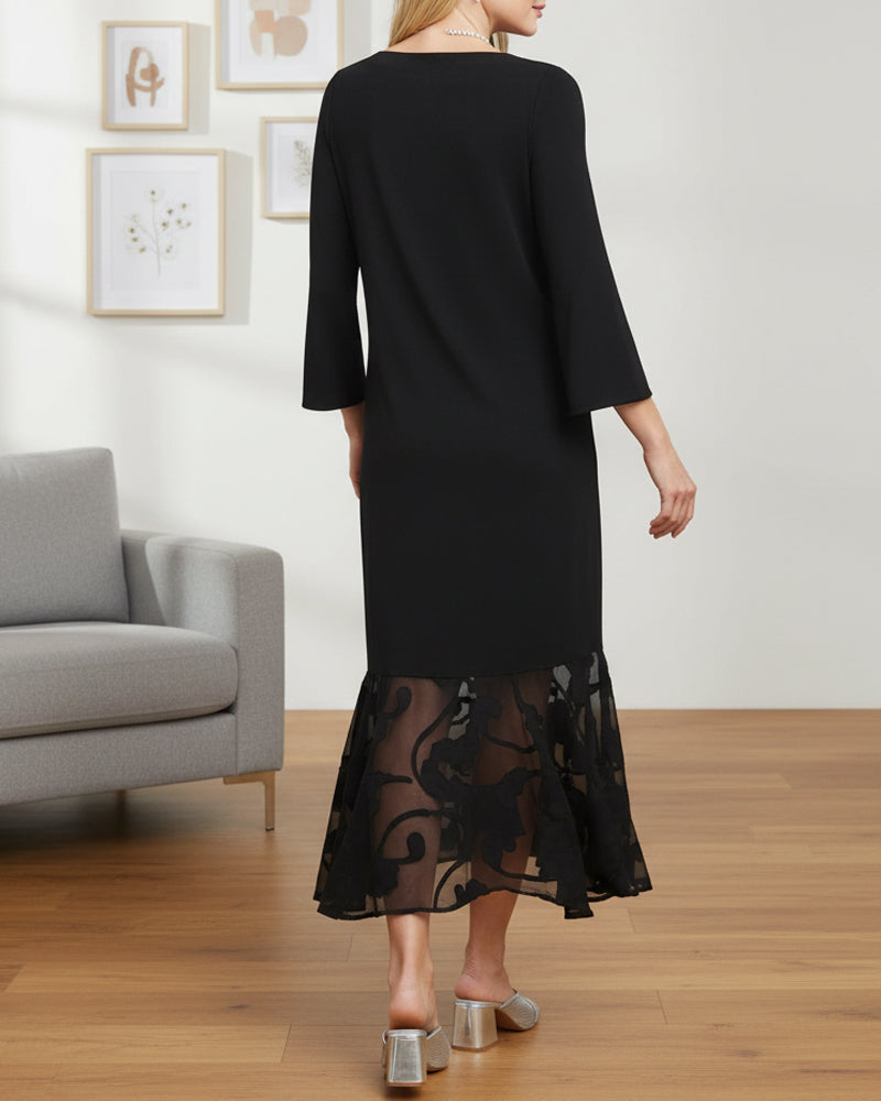 Mesh Splicing Round Neck Fashion Dress