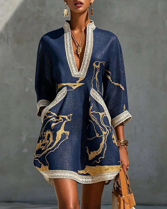 Stand Collar Hollow Half Sleeve Dress