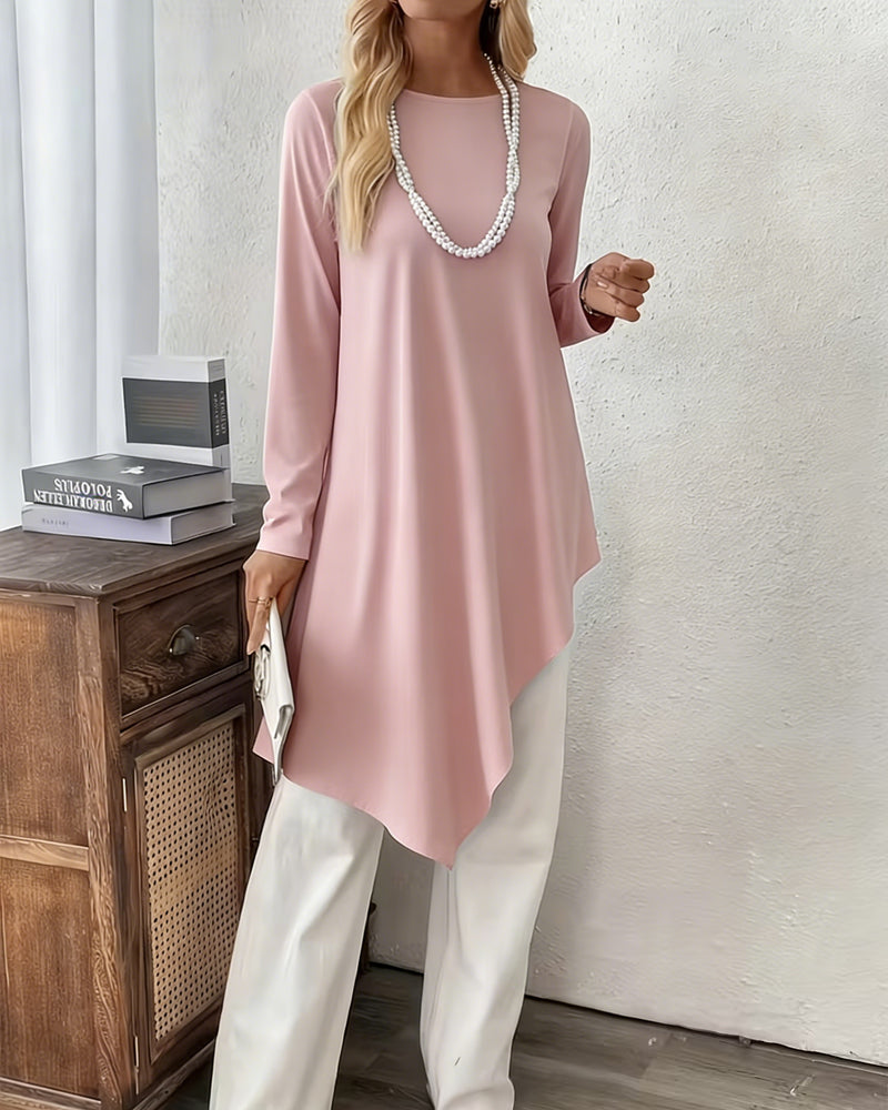 Asymmetric Mid-Length Solid Color Top