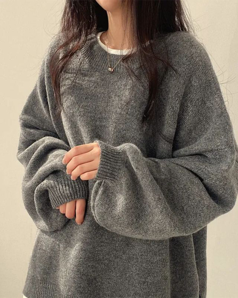 Crew Neck Side Slit Pullover