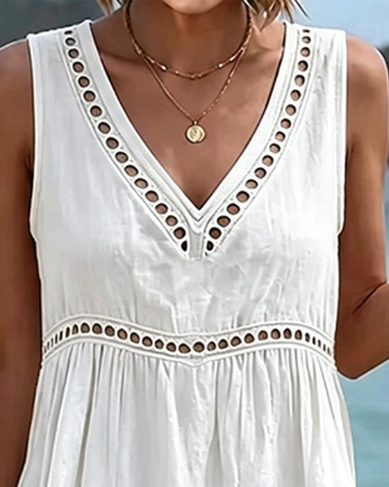 V-Neck Cut-Out Sleeveless Solid Dress