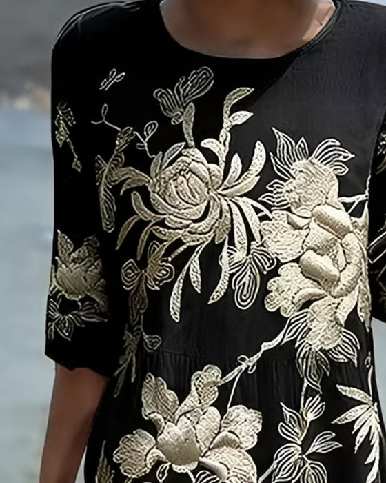 Crew Neck Short Sleeve Casual Print Dress