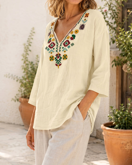 V-Neck Bohemian Printed Blouse