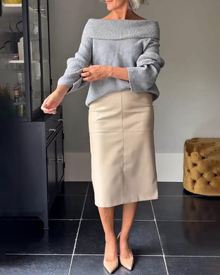 Solid Color Long-Sleeved One-Shoulder Jumper