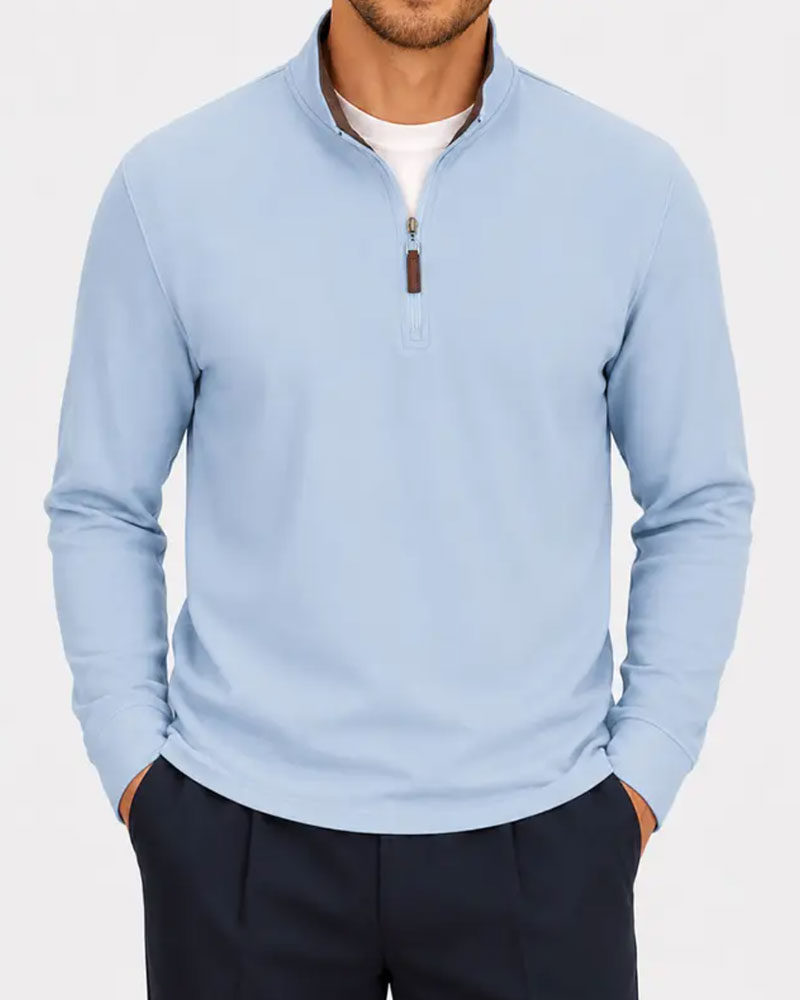 Men's Half-Zip Stand Collar Long-Sleeved Sweatshirt