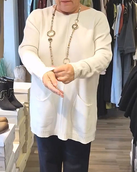 Round Neck Solid Color Pocket Loose Pullover