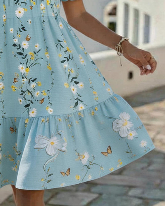 Daisy Lace Short Sleeve Vacation Dress