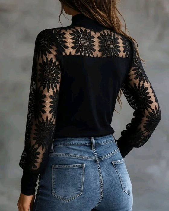 Sunflower Lace Paneled Turtleneck Top