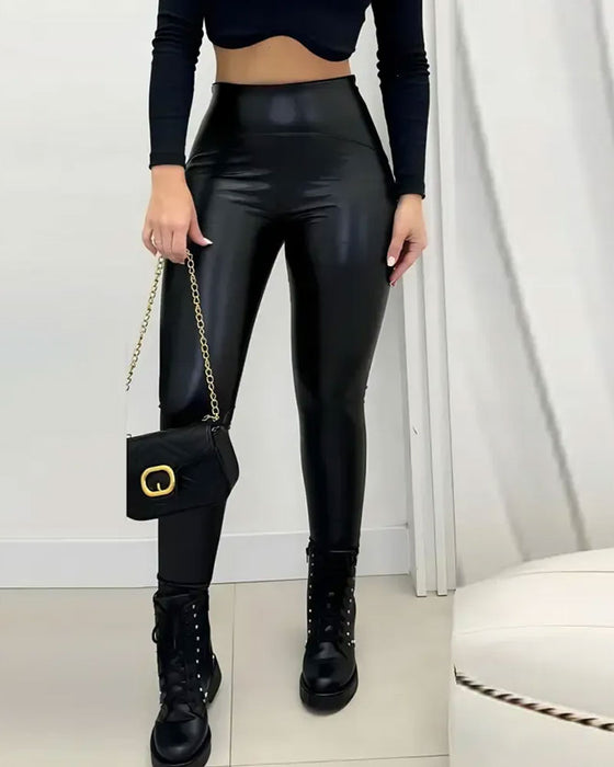 High Waist Solid Color Long Pants