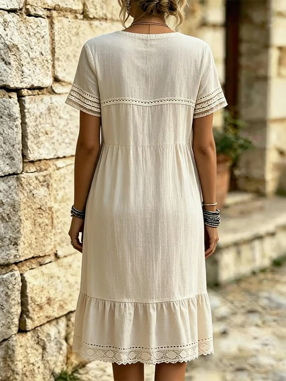 Lace Ruffle Round-Neck Short-Sleeve Dress