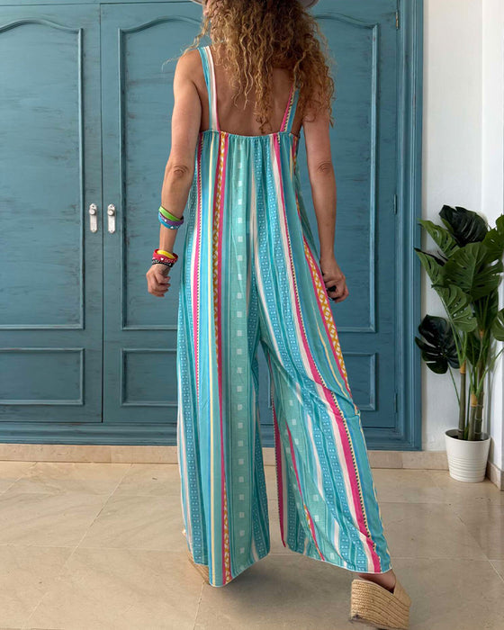 Casual Printed Wide Leg Jumpsuits