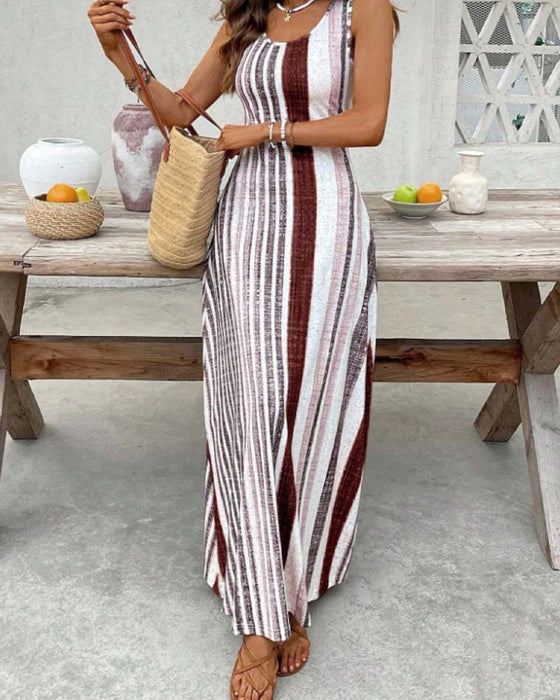 Sleeveless Colorful Stripe Dress