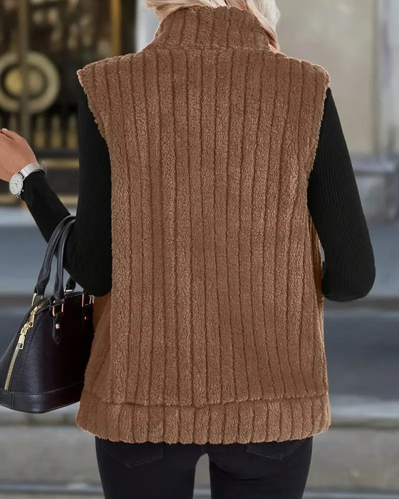 Cozy Plush Stand Collar Vest Coat