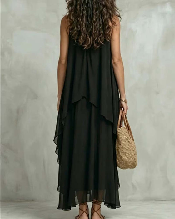 Crew Neck Sleeveless Irregular Dress