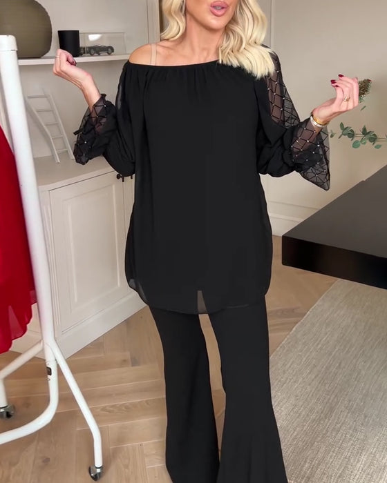 Solid Color Patchwork Ruffle Sleeve Blouse