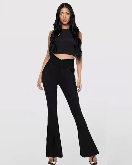 High Stretch Fashion Pocket Flare Pants