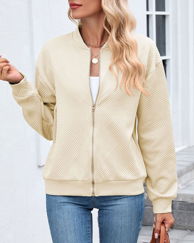 Solid Baseball Neck Long Sleeve Coat