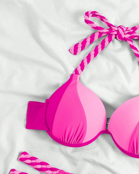 Colorblock halterneck bikini set