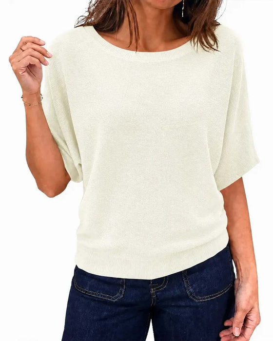 Crew Neck Short Sleeve Solid Pullover