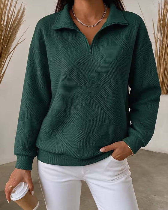 Solid Color Half-Zip Lapel Sweatshirt