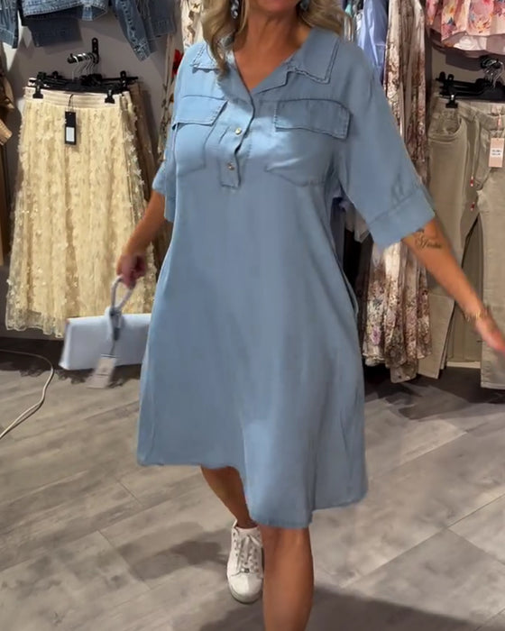 Lapel Button A Hem Dress