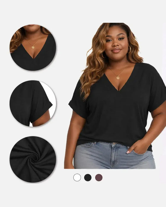 V-Neck Short Sleeve Loose Casual T-Shirt