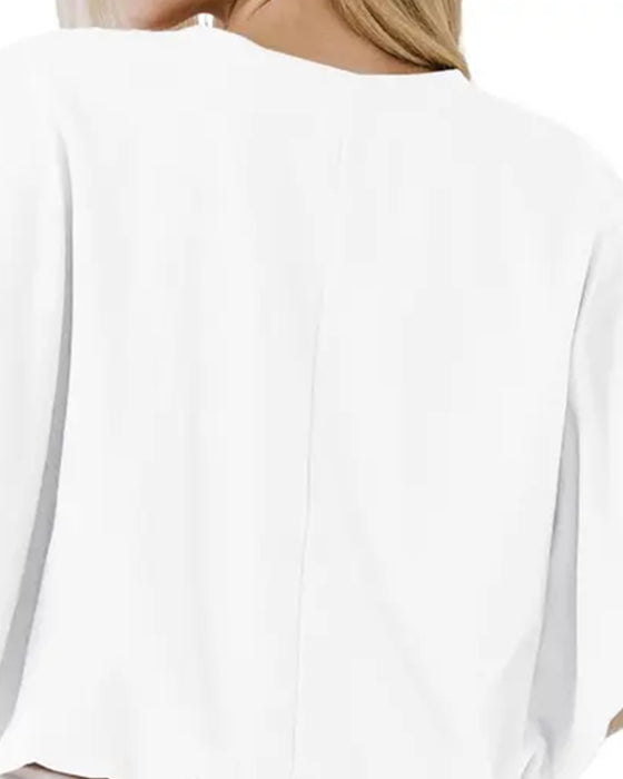 Solid Color Puff Sleeve Cropped Top