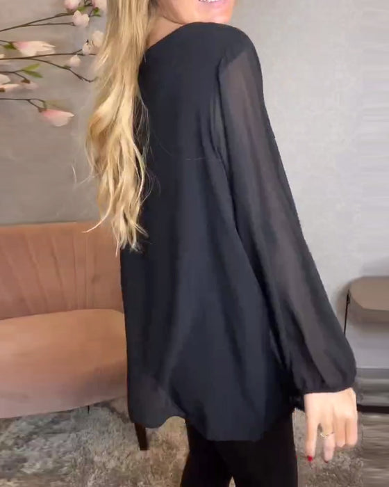 Round Neck Long Sleeve Sequin Shirt