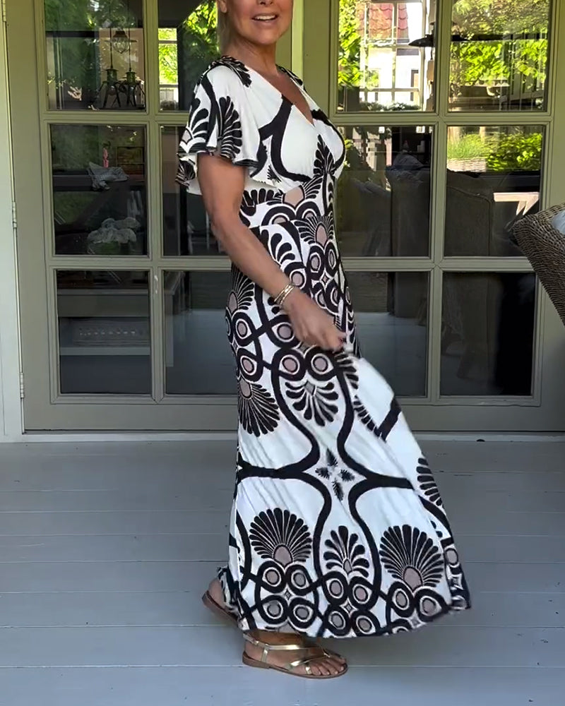 Short sleeve vintage print dress