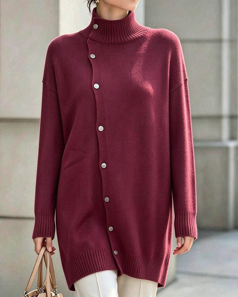 Turtleneck Single Breasted Cardigan